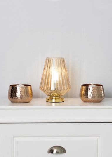 BHS Poplar Ribbed Glass Vessel Table Lamp Gold & Champagne (20cm x 15cm)