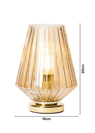 BHS Poplar Ribbed Glass Vessel Table Lamp Gold & Champagne (20cm x 15cm)