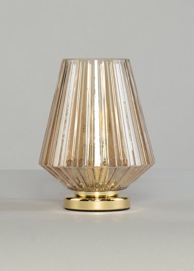 BHS Poplar Ribbed Glass Vessel Table Lamp Gold & Champagne (20cm x 15cm)