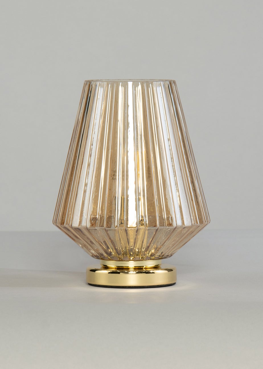 BHS Poplar Ribbed Glass Vessel Table Lamp Gold & Champagne (20cm x 15cm)