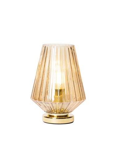 BHS Poplar Ribbed Glass Vessel Table Lamp Gold & Champagne (20cm x 15cm)
