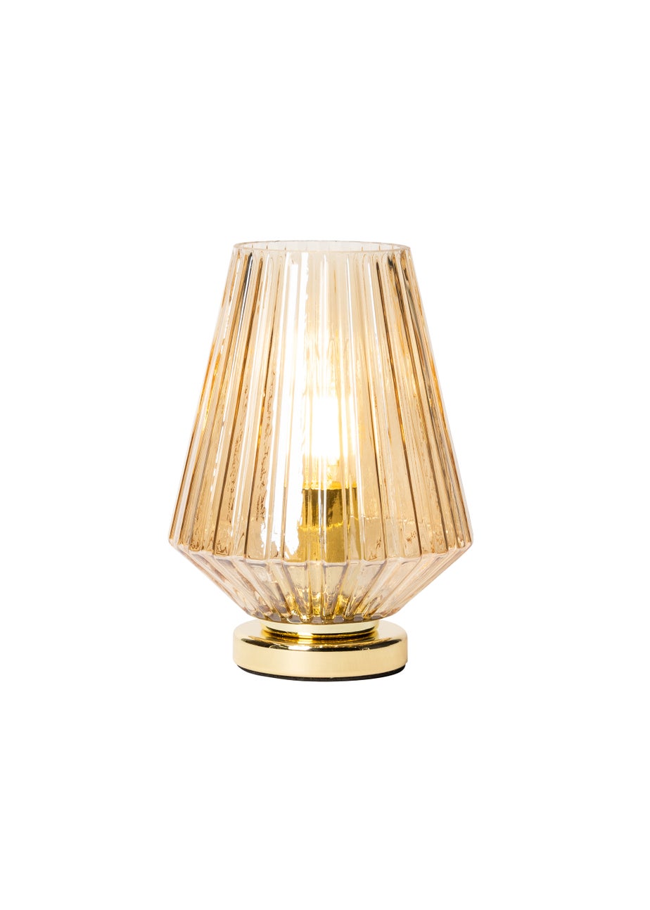 BHS Poplar Ribbed Glass Vessel Table Lamp Gold & Champagne (20cm x 15cm)