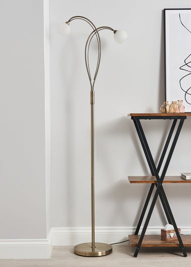 BHS Soni Floor Lamp 2 Light Antique Brass (149cm x 45cm)
