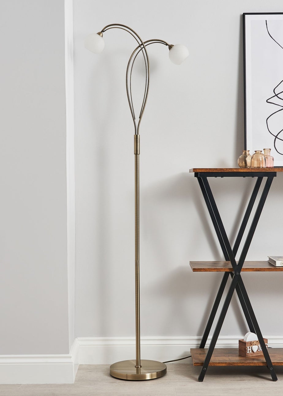 BHS Soni Floor Lamp 2 Light Antique Brass (149cm x 45cm)