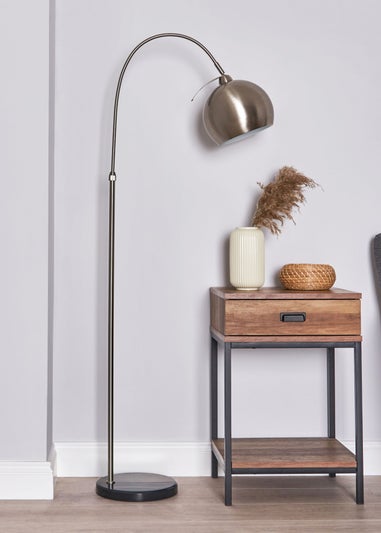 BHS Benson Curved Floor Lamp Satin Nickel (155cm x 55cm)