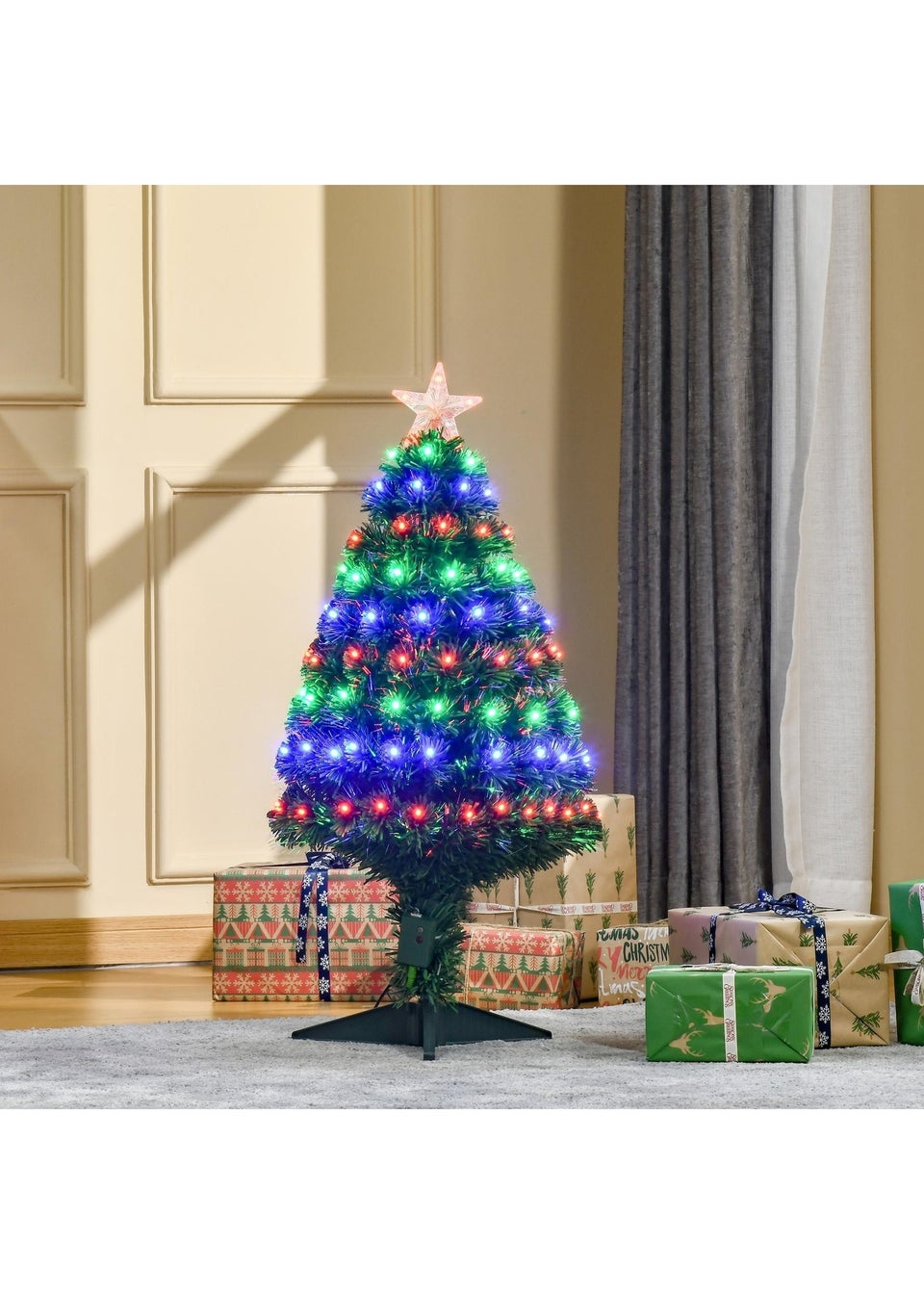 HOMCOM 3ft 90cm Fibre Optic Artificial Christmas Tree