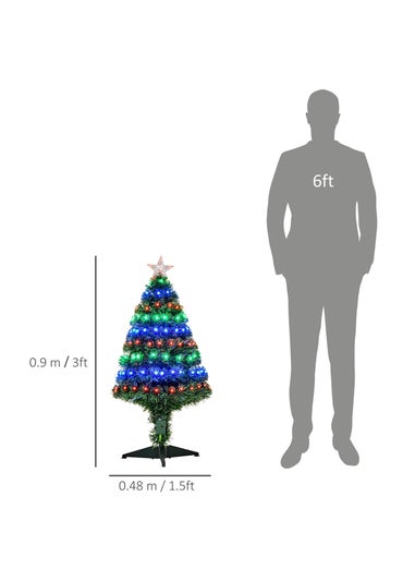 HOMCOM 3ft 90cm Fibre Optic Artificial Christmas Tree