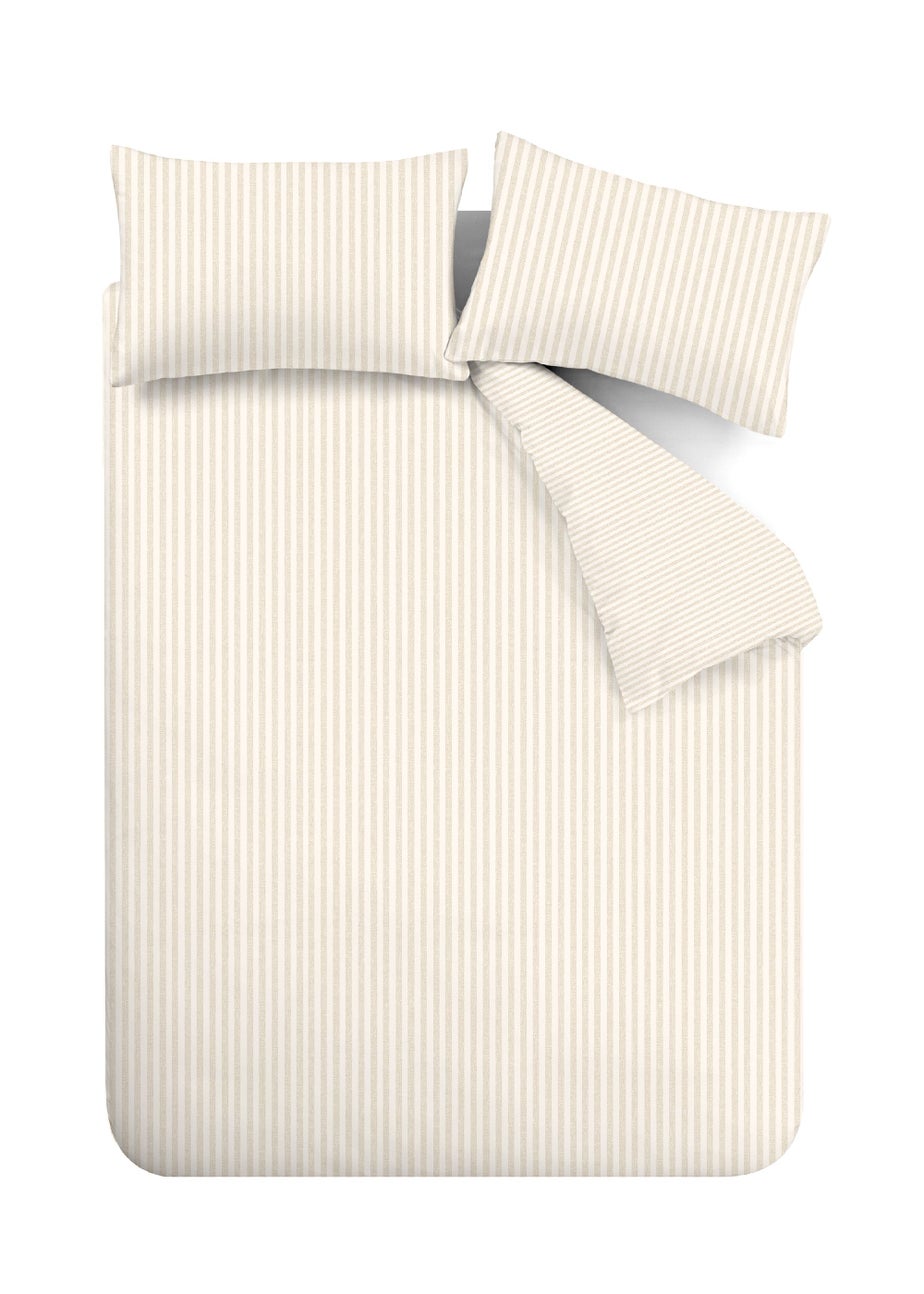 Catherine Lansfield Brushed Stripe Cotton Reversible Duvet Cover Set Natural