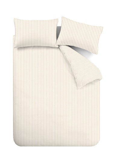 Catherine Lansfield Brushed Stripe Cotton Reversible Duvet Cover Set Natural