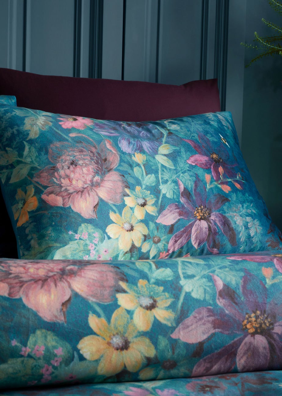 Bridgerton By Catherine Lansfield Romantic Floral Soft Velvet Duvet Cover Set Teal Green