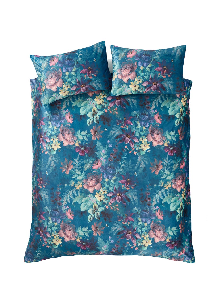 Bridgerton By Catherine Lansfield Romantic Floral Soft Velvet Duvet Cover Set Teal Green