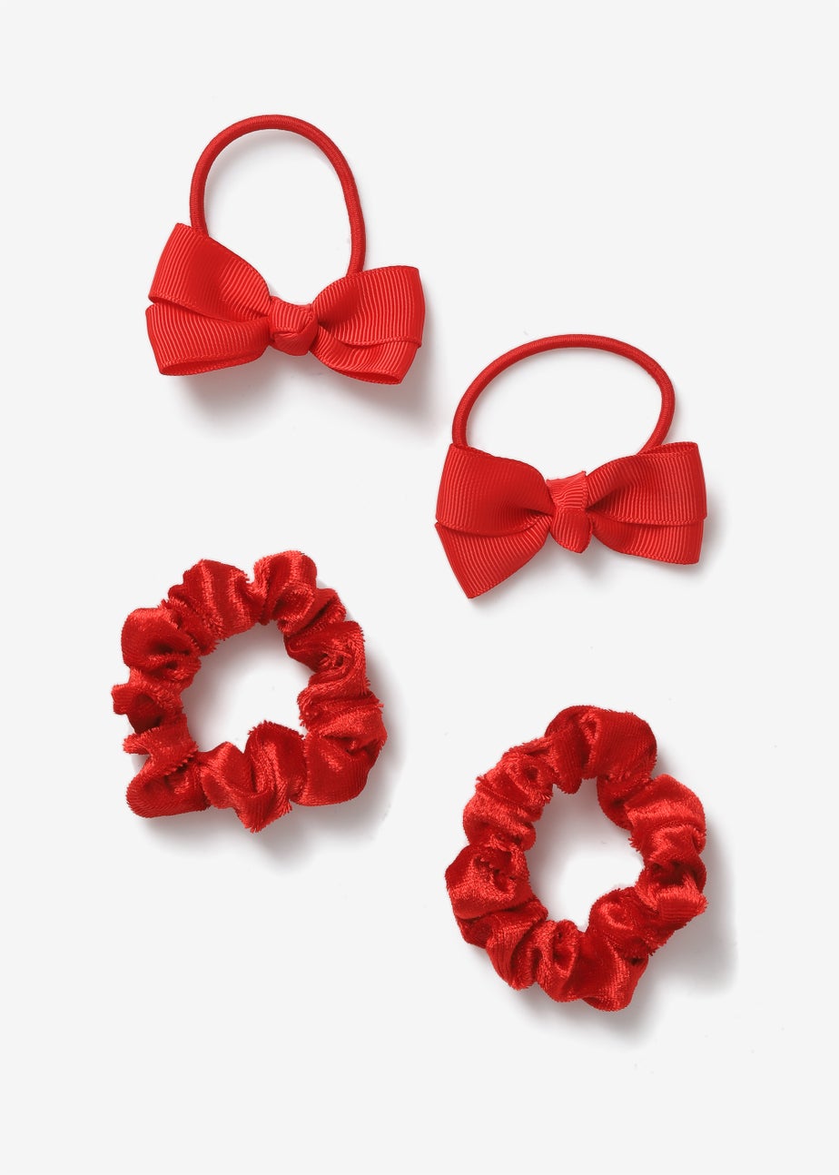 4 Pack Red Scrunchie & Bobble Set
