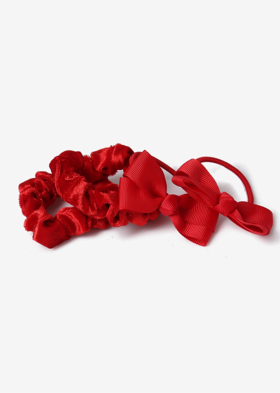 4 Pack Red Scrunchie & Bobble Set