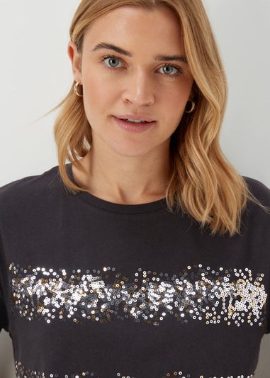 Black Sequin Stripe T-Shirt