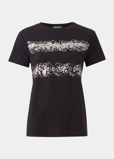 Black Sequin Stripe T-Shirt