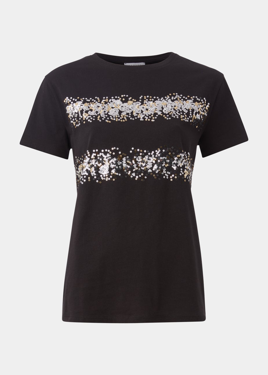 Black Sequin Stripe T-Shirt