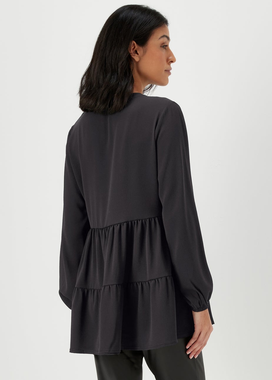 Black Button Up Tiered Shirt