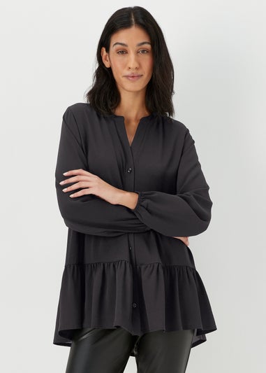 Black Button Up Tiered Shirt