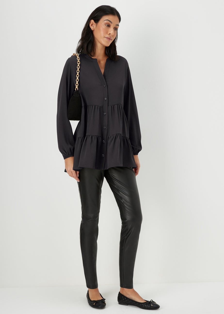 Black Button Up Tiered Shirt