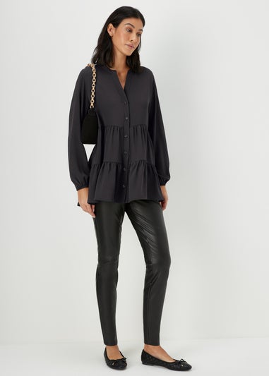Black Button Up Tiered Shirt