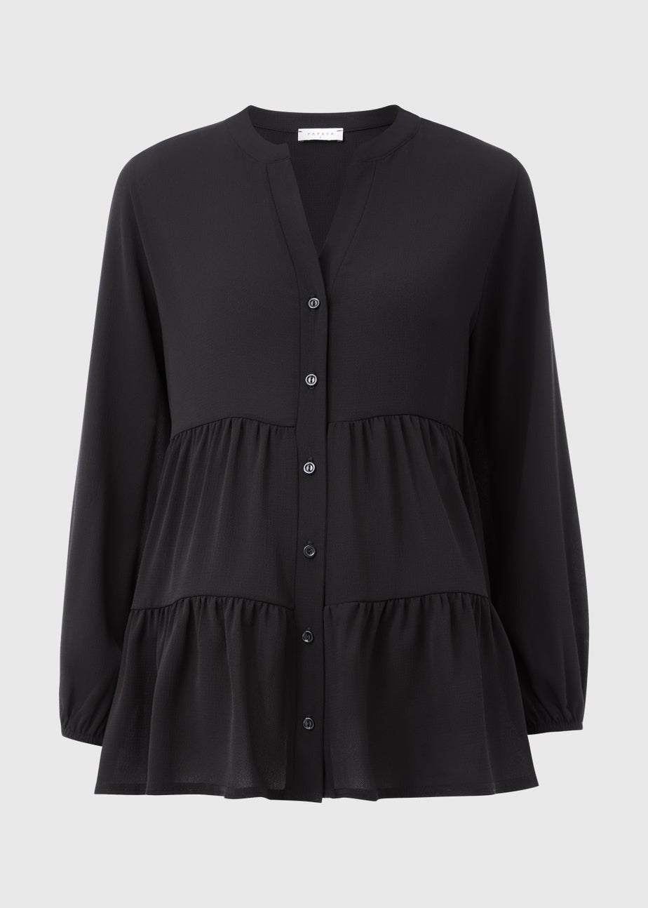 Black Button Up Tiered Shirt