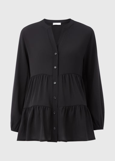 Black Button Up Tiered Shirt