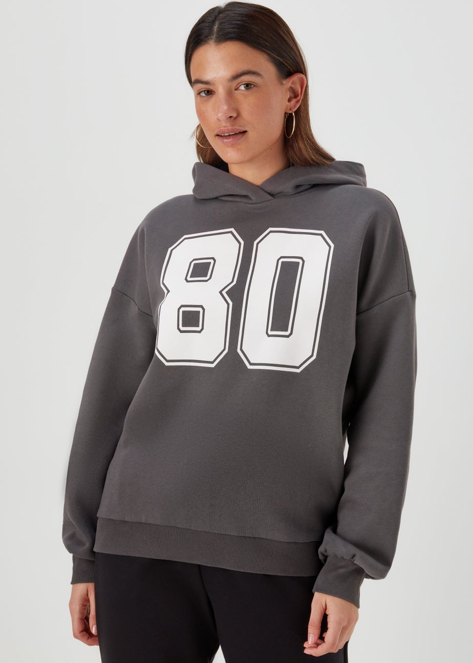 Charcoal Number Print Oversized Hoodie