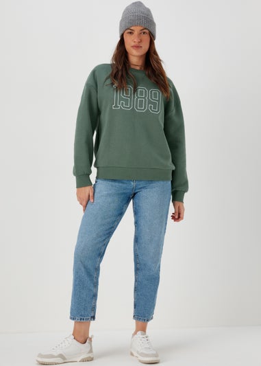 Khaki Number Embroidered Co Ord Sweatshirt