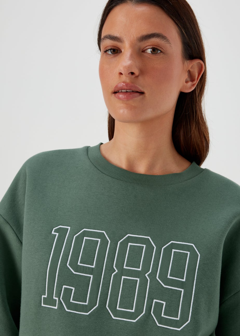 Khaki Number Embroidered Co Ord Sweatshirt