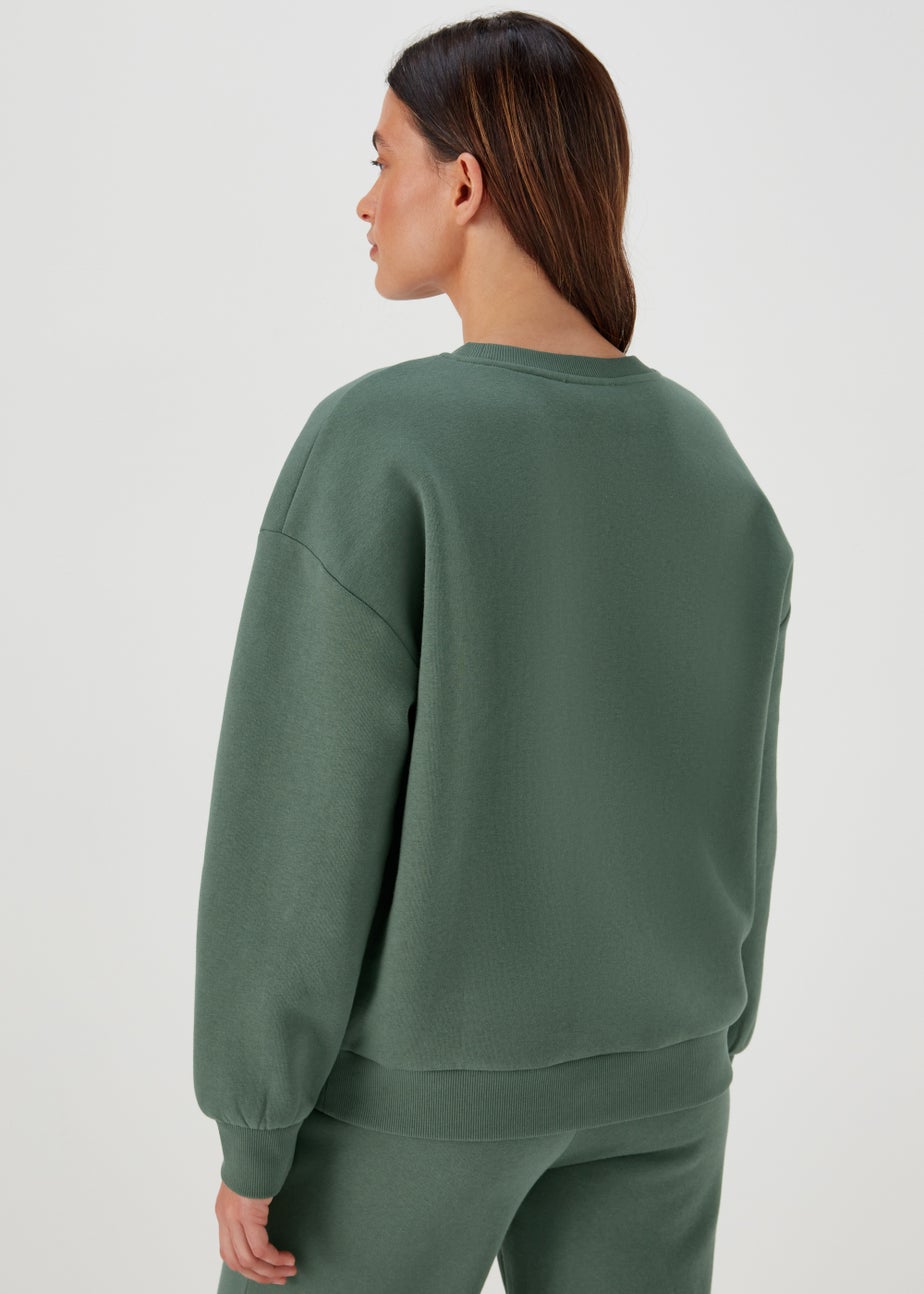 Khaki Number Embroidered Co Ord Sweatshirt