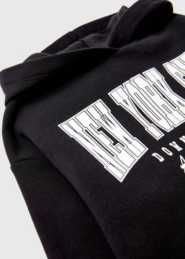 Girls Black NYC Slogan Hoodie (4-15yrs)