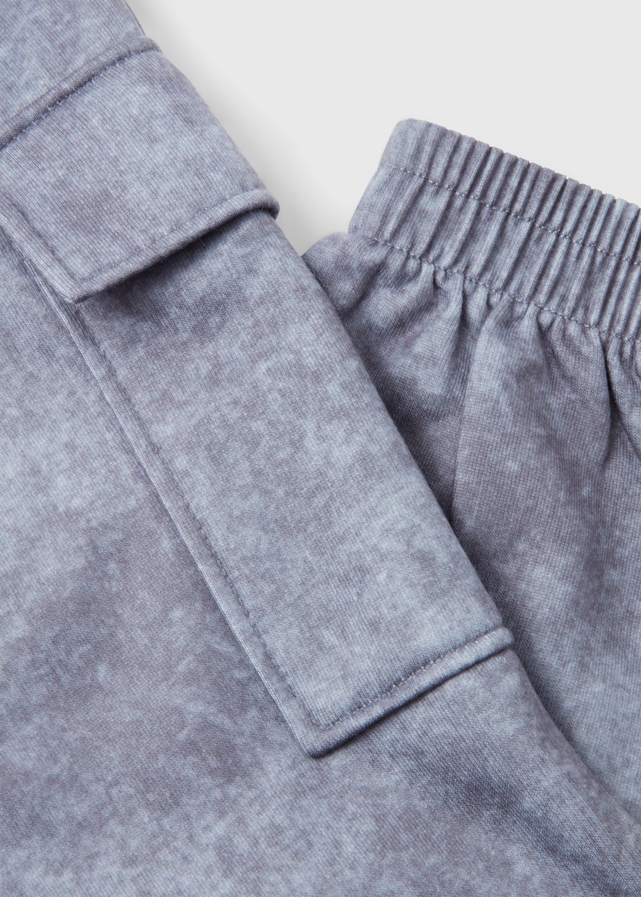 Girls Grey Marl Acid Wash Cargo Joggers (4-15yrs)