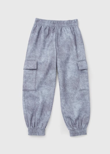 Girls Grey Marl Acid Wash Cargo Joggers (4-15yrs)