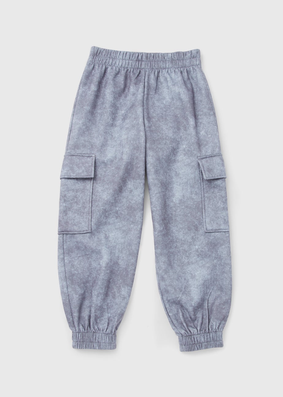 Girls Grey Marl Acid Wash Cargo Joggers (4-15yrs)
