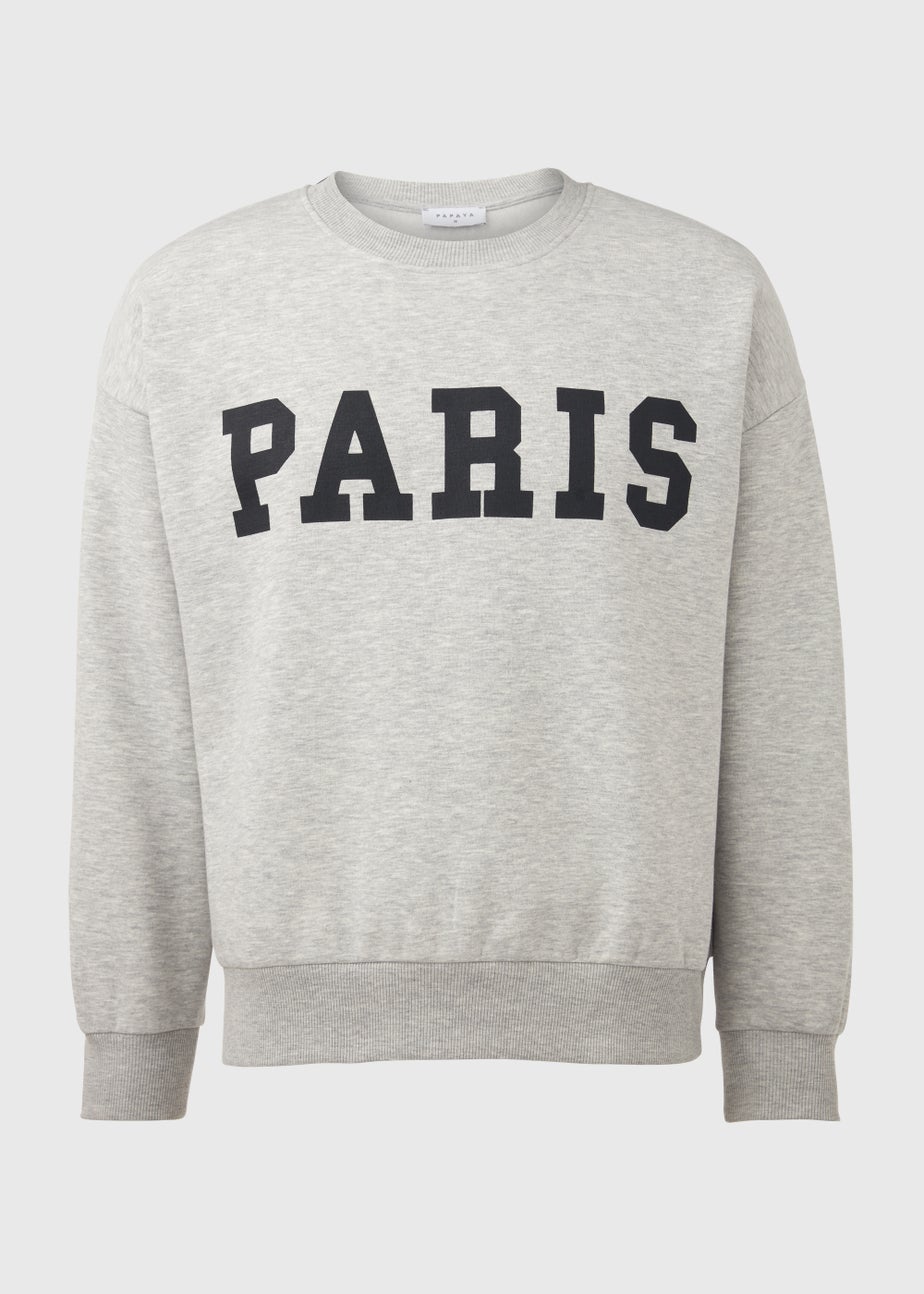 Grey Marl Paris Print Sweatshirt