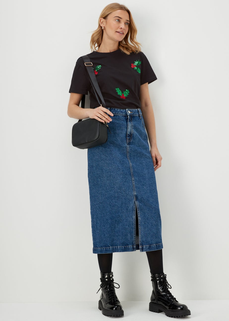 Black Christmas Holly T-Shirt