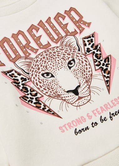 Girls Cream Forever Leopard Sweatshirt (4-13yrs)