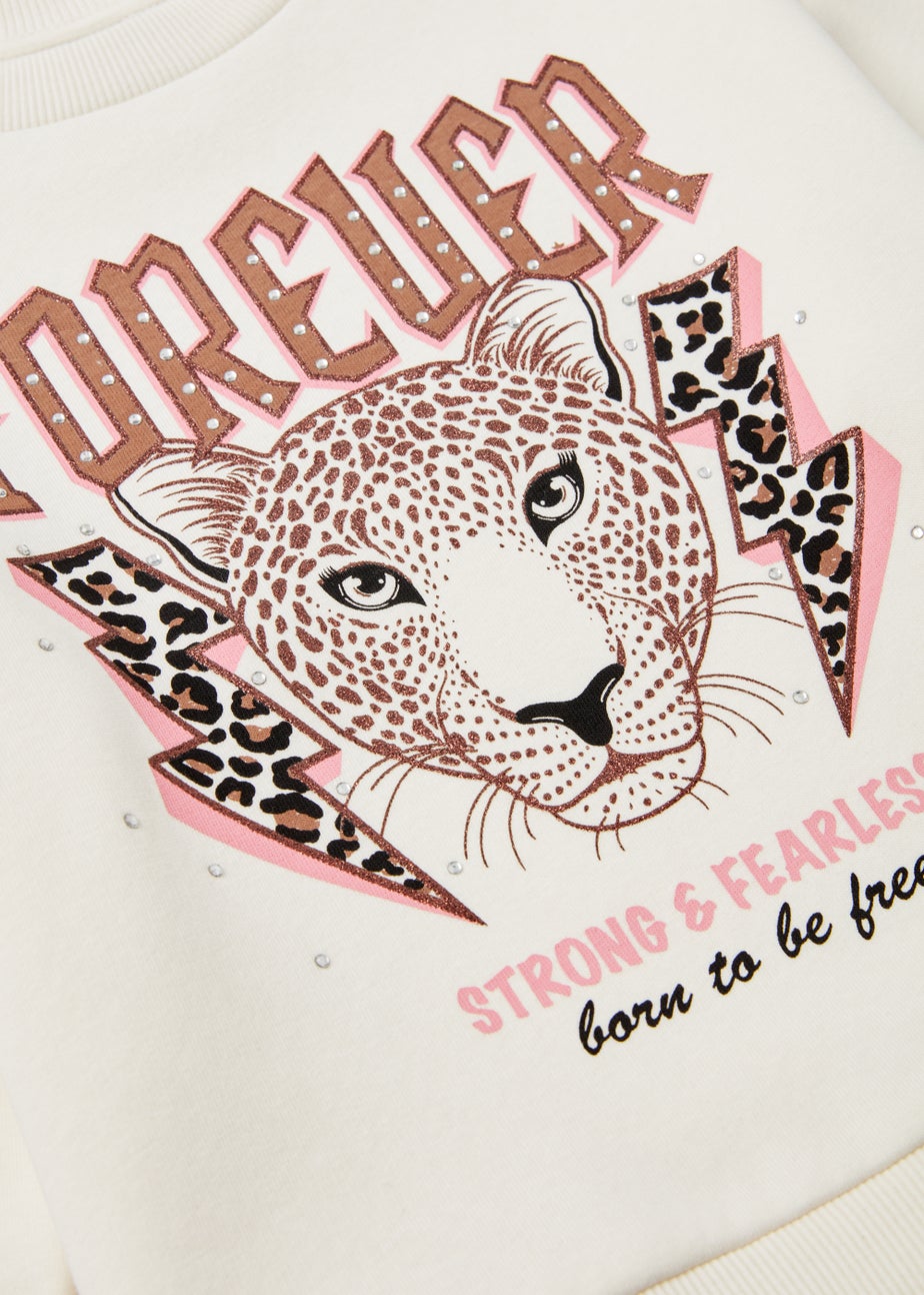 Girls Cream Forever Leopard Sweatshirt (4-13yrs)