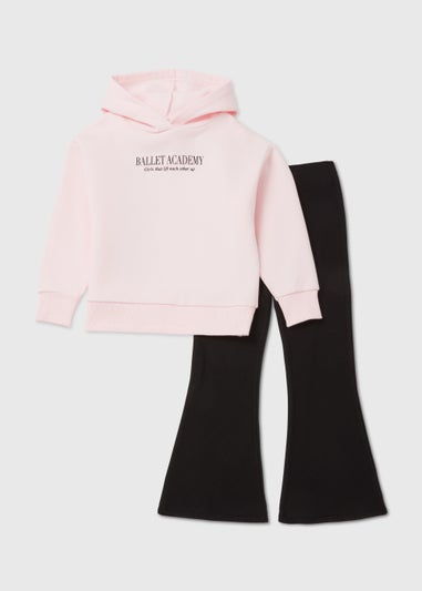 Girls Pink Ballet Print Hoodie & Flared Leggings Set (4-13yrs)