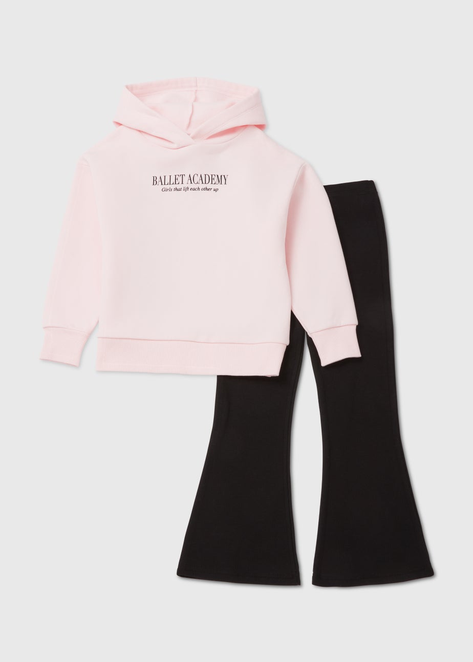 Girls Pink Ballet Print Hoodie & Flared Leggings Set (4-13yrs)