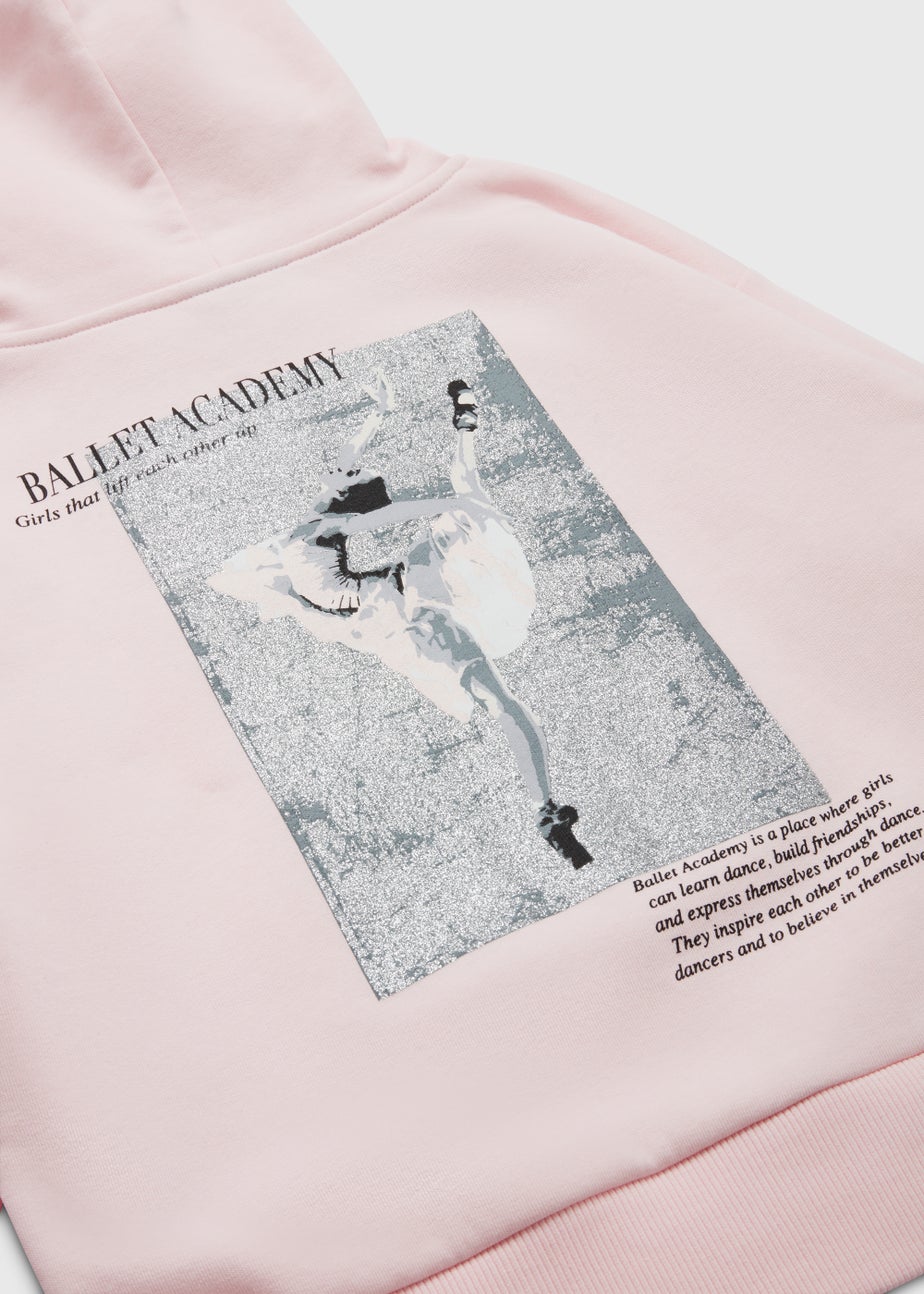 Girls Pink Ballet Print Hoodie & Flared Leggings Set (4-13yrs)