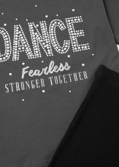 Girls Charcoal Dance Print T-Shirt & Flared Leggings Set (4-13yrs)