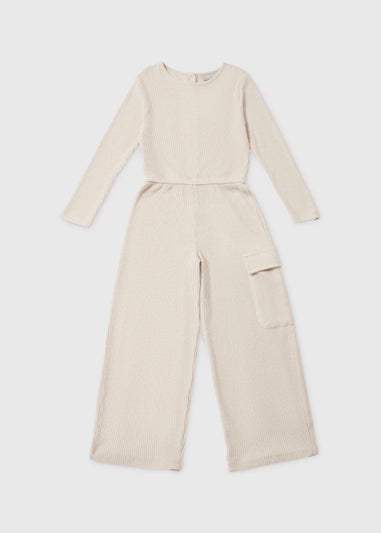 Girls Cream Ribbed Jumpsuit (4-13yrs)