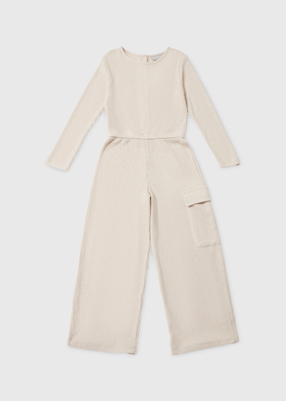 Girls Cream Ribbed Jumpsuit (4-13yrs)