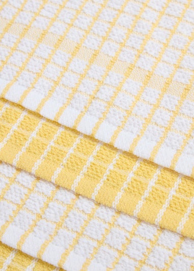 4 Pack Yellow Check Terry Tea Towels (45cm x 60cm)