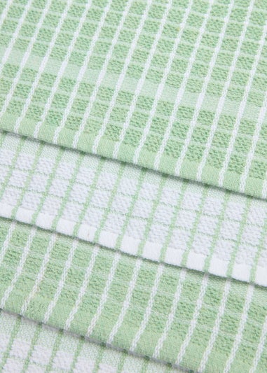 4 Pack Light Green Check Terry Tea Towels (60cm x 45cm)
