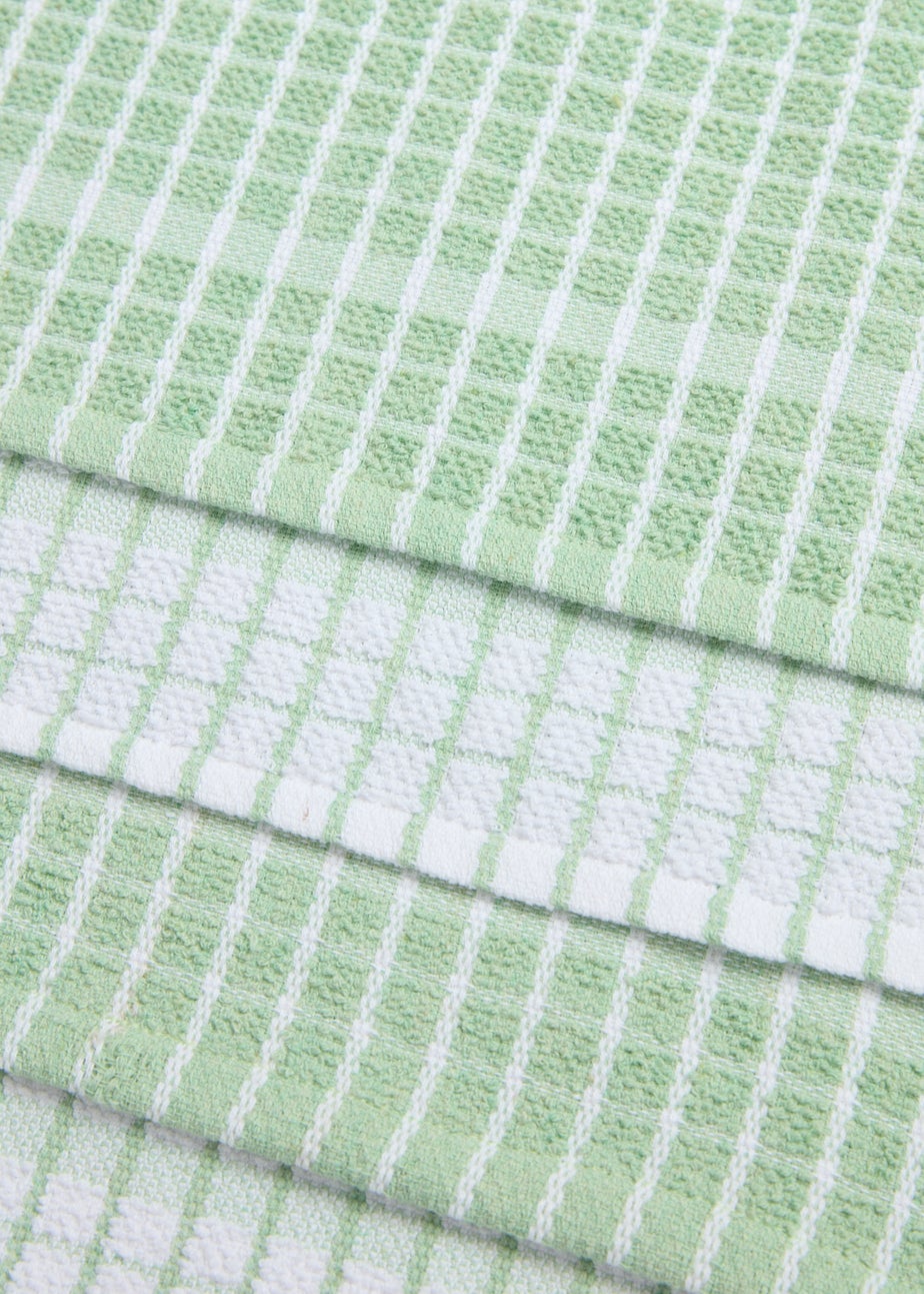 4 Pack Light Green Check Terry Tea Towels (60cm x 45cm)