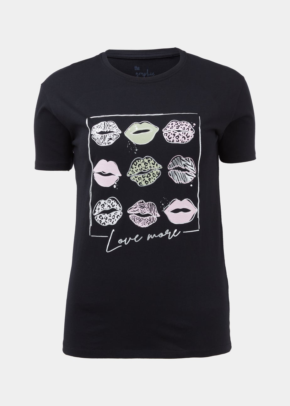 Black Lips Love More Slogan T-Shirt
