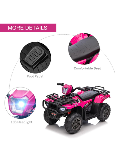HOMCOM 12V Electric Quad Bike for Kids with LED Headlights and Music (Pink)