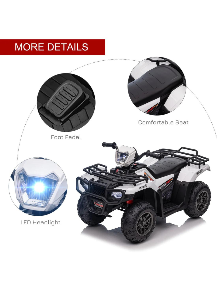 HOMCOM 12V Electric Quad Bike for Kids with LED Headlights and Music (White)